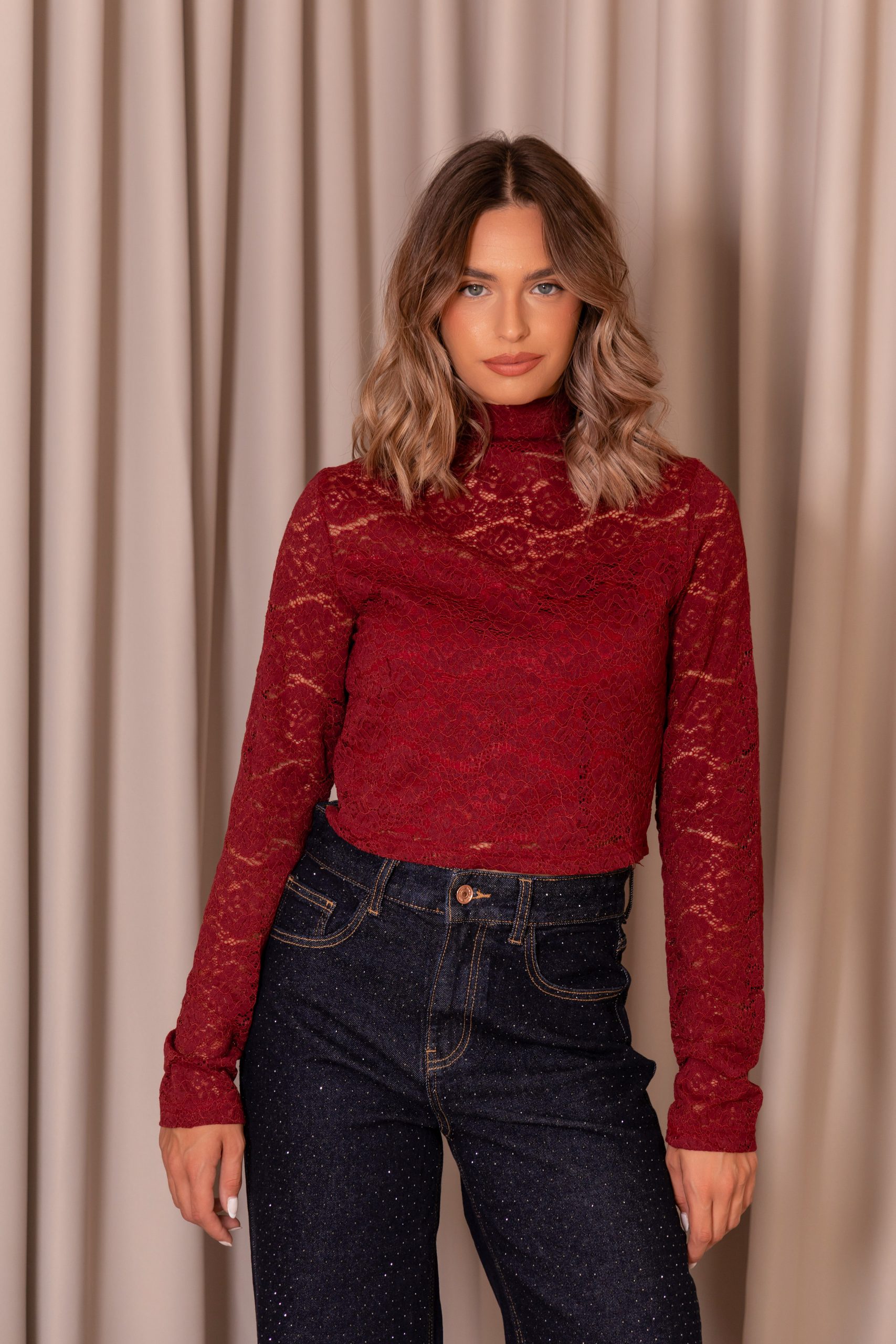 A03A0655 Μπλούζα Δαντέλα Μπορντό - Image 1