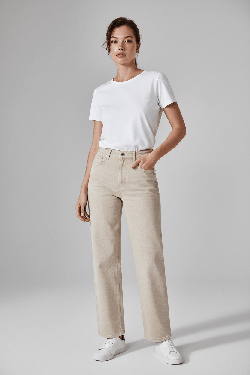 4D5511BD-48EA-4CE0-B68C-B0BE57CE0E15 WIDE LEG Beige Παντελόνι Ψηλόμεσο - Image 1