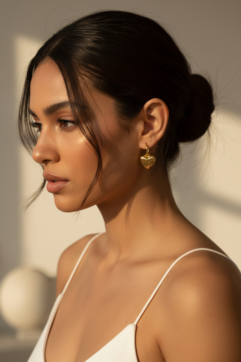 BCBCB84E-3D6E-4AD0-B817-CEDBDC66EAF9 Σκουλαρίκια Καρδιά με Χαρακτή Υφή - Image 1