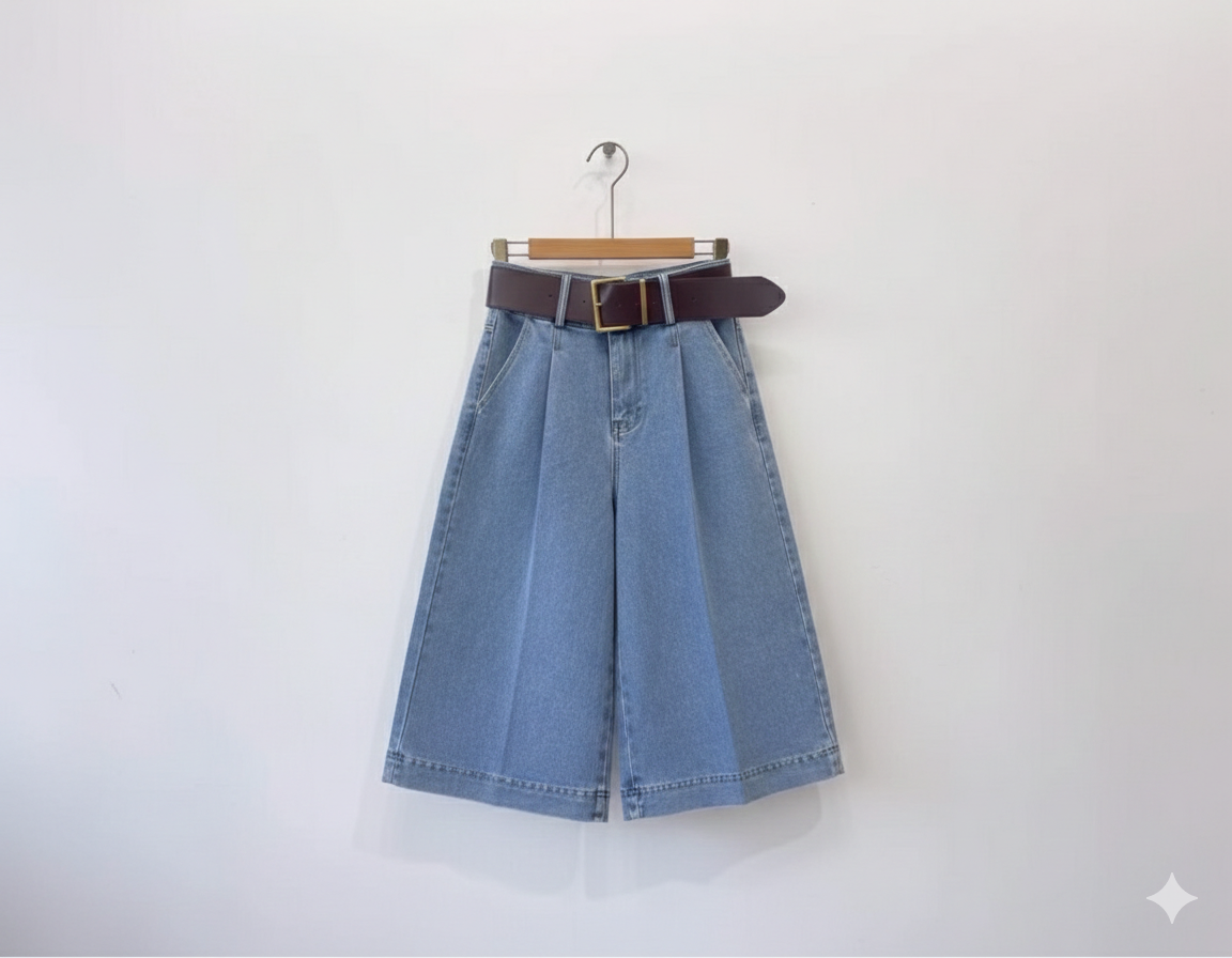 IMG_2578 Γυναικεία Τζιν Παντελόνα Culotte Ψηλόμεση με Ζώνη - Image 1