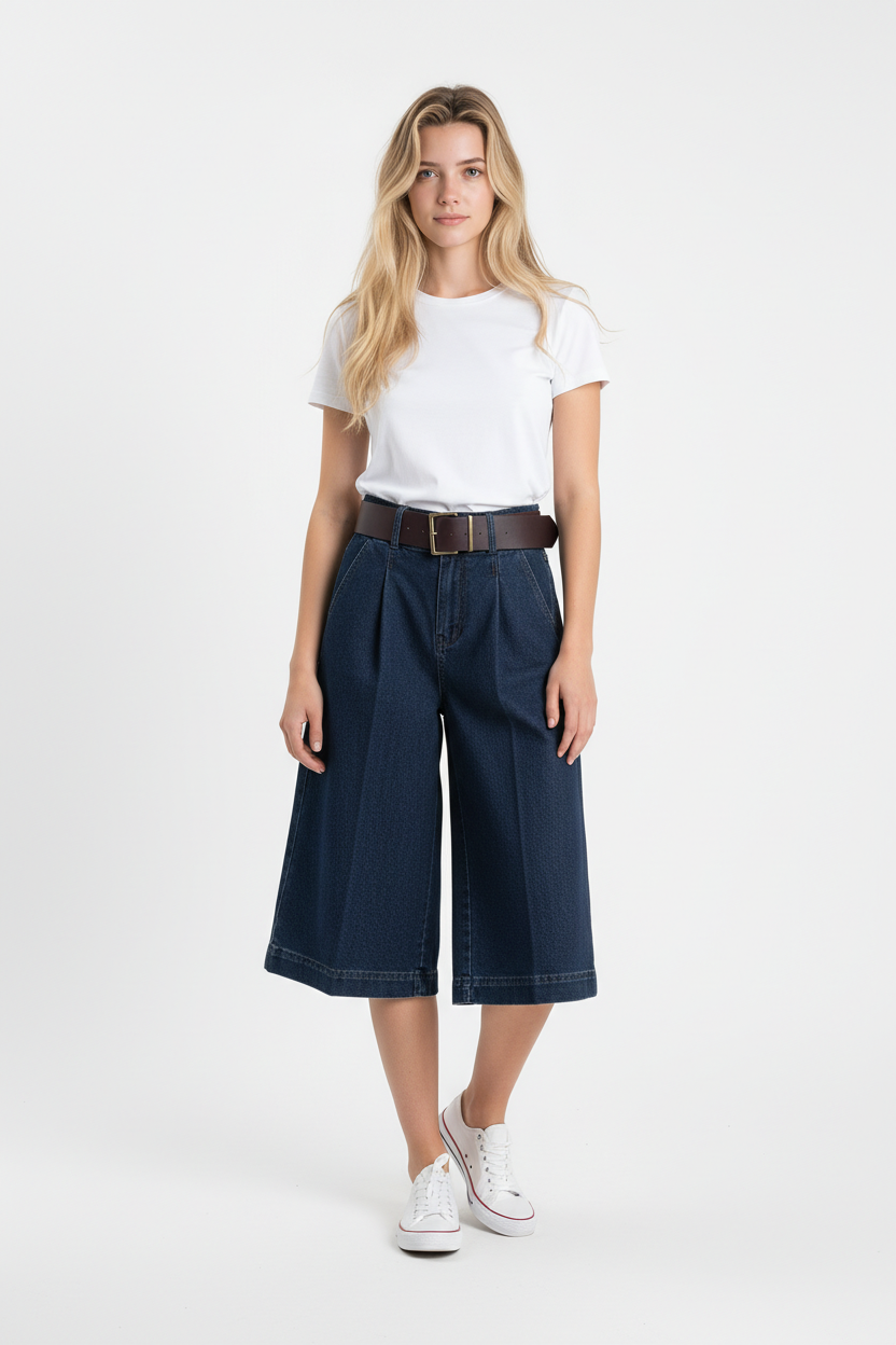 IMG_2614 Γυναικεία Τζιν Παντελόνα Culotte Ψηλόμεση με Ζώνη - Image 1