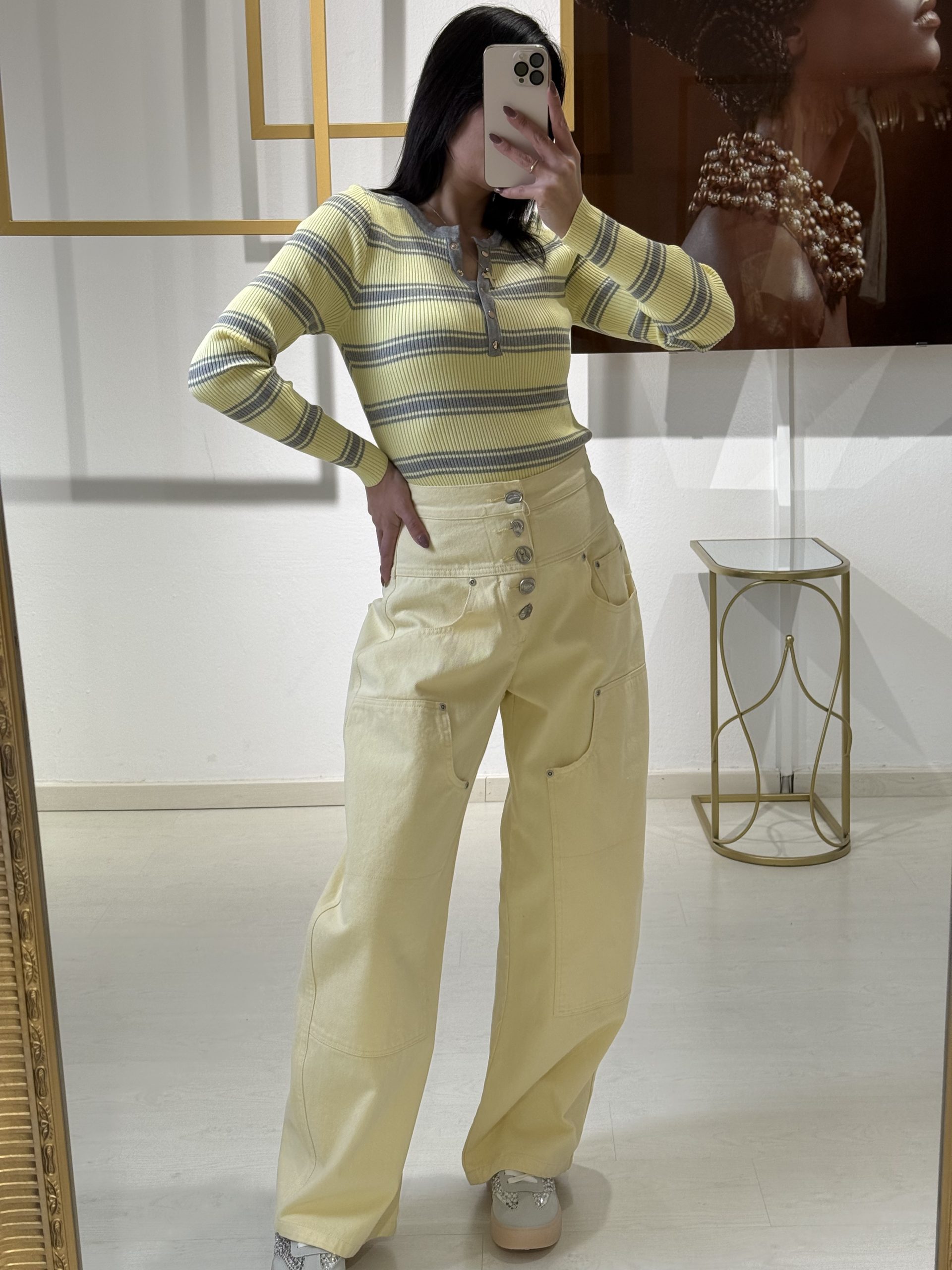 IMG_3002 Κίτρινο Barrel Τζιν Παντελόνι - Image 1