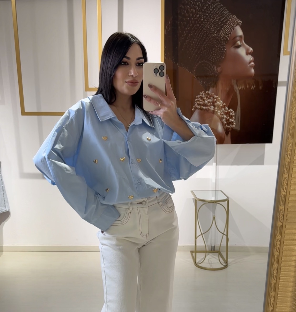 Screenshot Γυναικείο Πουκάμισο Oversized με Χρυσές Καρδιές – One Size - Image 1