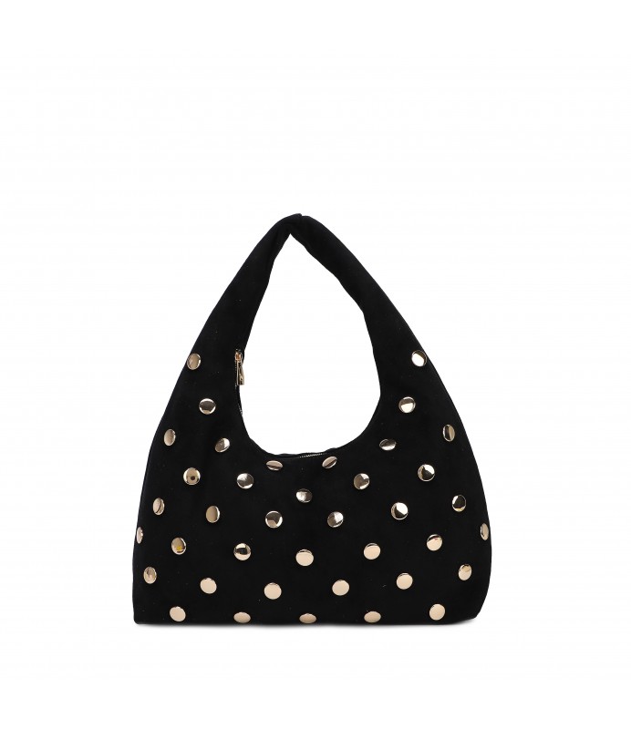 PHIL_PIF5846_BAG (1) Τσάντα Ώμου σε Μαύρο Σουέτ με Χρυσά Τρουκς - Image 1